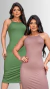 Kit 2 Vestidos Canelado Midi Feminino Acinturado Casual Elegante - Gudinne Moda Feminina