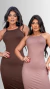 Imagem do Kit 2 Vestidos Canelado Midi Feminino Acinturado Casual Elegante