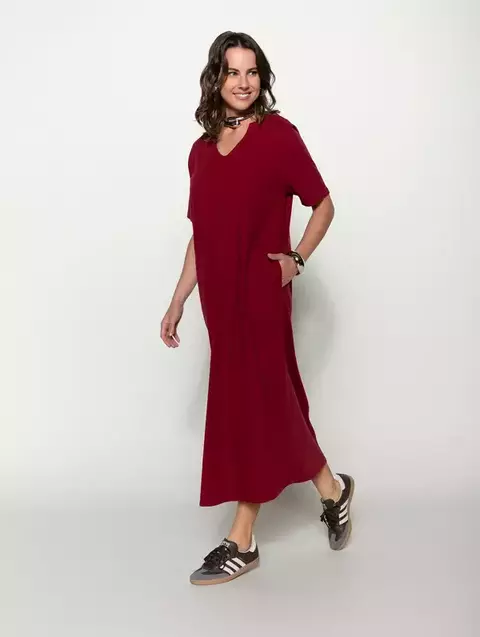 VESTIDO ALONDADO COM MANGAS VERMELHO ESCURO - comprar online