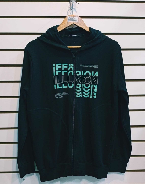 Casaco Zíper Estampado Preto Illusion