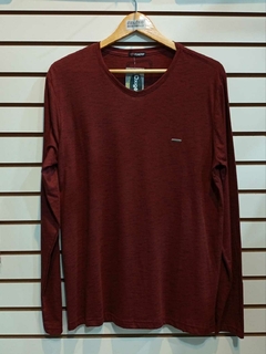 Camisa Manga Longa Tracejada Gola V Vinho - comprar online