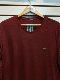 Camisa Manga Longa Tracejada Gola V Vinho