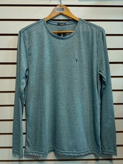 Camisa Manga Longa Pontilhada Gola Redonda Azul Turquesa - comprar online