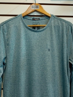 Camisa Manga Longa Pontilhada Gola Redonda Azul Turquesa