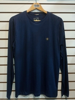 Camisa Manga Longa Tracejada Gola Redonda Azul Marinho - comprar online
