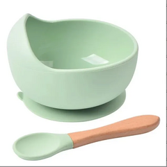 Tazón de alimentación de silicona a prueba de derrames de alta calidad con cuchara de cena para niños.