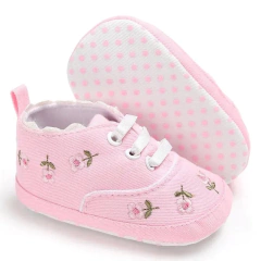Zapatos para niña recién nacida, antideslizantes con suela de algodón y flores.