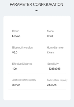 Lenovo-LP40 TWS Fone de ouvido sem fio Bluetooth 5.0, estéreo duplo, redução - loja online