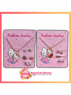 Set collar y 3 pares de aritos Kitty