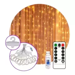Cortina Led 300 luces cálidas usb control 3x3m
