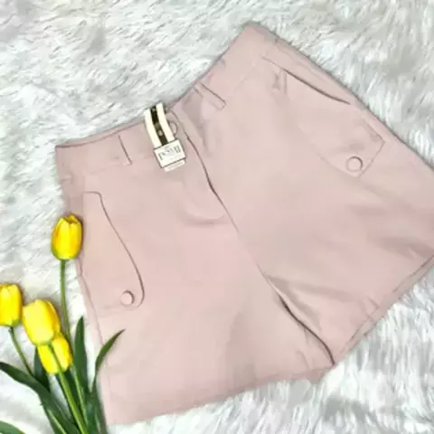 Modas Domi Shorts Feminino Cintura Alta Alfaiataria Casual 9249