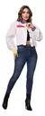 Modas Domi Jaqueta Jeans Branca Detalhes Coloridos Moderna 6254