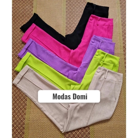 Modas Domi Calça Linho Cintura Alta Tendencia L73
