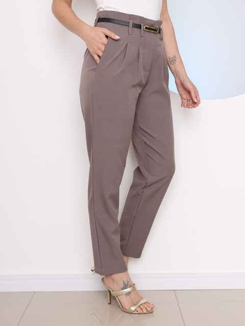 Modas Domi Calça Social Feminina Alfaiataria Luis Twill Wide Leg Cigarette Lançamento G177