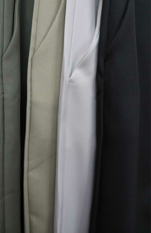 Modas Domi Saia Midi Gabardine Com Fenda Frontal Cintura Alta Elegante M156
