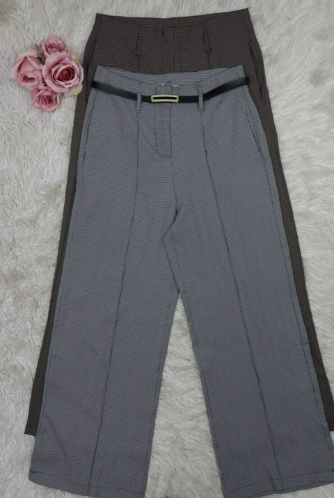 Modas Domi Calça Feminina Wide Leg Xadrez Moda 2024 Moderna Cintura Alta XA8028