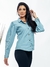 Modas Domi Camisa Jeans Feminina Manga Bufante Gola Colarinho Moderna 6244 - comprar online