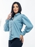 Modas Domi Camisa Jeans Feminina Manga Bufante Gola Colarinho Moderna 6244