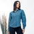 Modas Domi Camisa Jeans Feminina Manga Bufante Gola Colarinho Moderna 6244 - comprar online