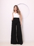 MODAS DOMI Calça Pantalona Lisa Com Bolsos Laterais Botões em Gabardine Cintura Alta Elegante 8447