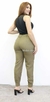Modas Domi Calça Linho Estilo Cenoura Bolsos Laterais com Zíperes nas Pernas 8449 - comprar online