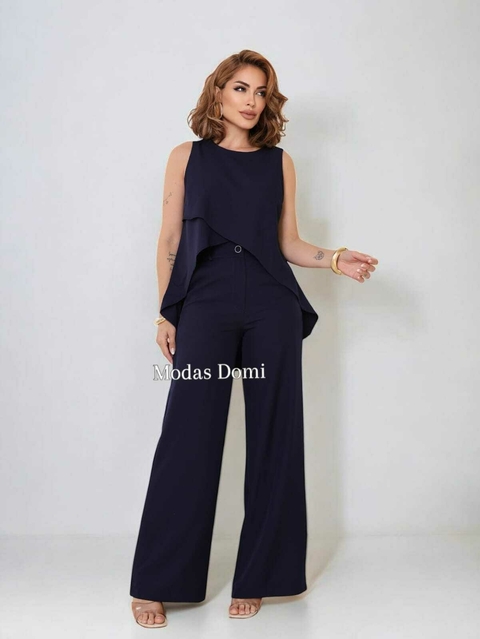 Modas Domi Conjunto Feminino Blusa Cropped Desconstruída e Calça Cintura Alta 87300 - comprar online