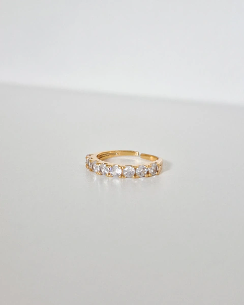 Anel Meia Aliança Cravejada Banhado a Ouro 18k