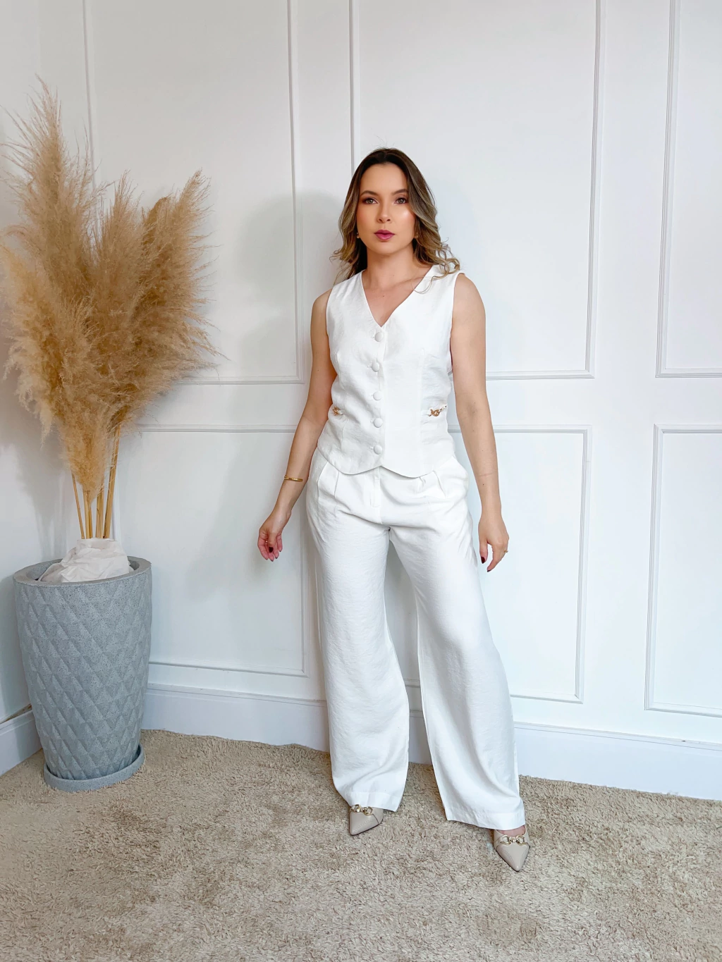 Calça Alfaiataria Corte Reto Off White