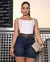 Bermuda Jeans Meia Coxa Feminina Cintura Alta com Cinto - Marca Consciência Jeans