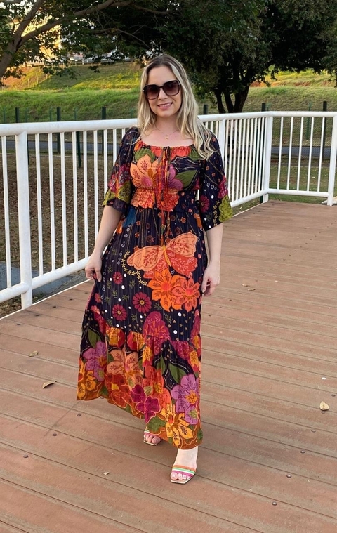 Vestido Estampado com Manga