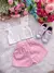 Conjunto Blogueirinha Sarja Shorts Rosa Blusinha Branca - comprar online