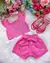 Conjunto Blogueirinha Sarja Shorts Rosa Chiclete