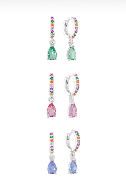 Brinco Argola Zirconia Pendurado Gota Prata 925