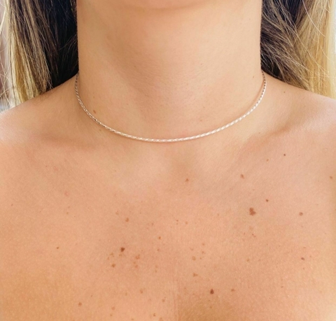 ￼Colar Choker de Prata 925 Legítima Aro Torcido Gargantilha de Prata