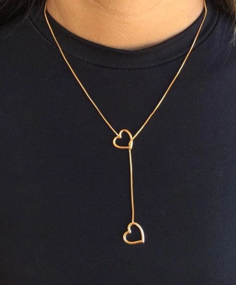 ￼Colar Gravatinha Coração Pendurado Folheado a Ouro 18k Feminino