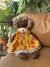 Boneca de pano - vestido amarelo com flores rosa