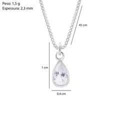 COLAR PRATA 925 PINGENTE PONTO DE LUZ GOTA ZIRCÔNIA WHITE 4X6MM na internet