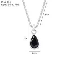 COLAR PRATA 925 + PINGENTE GOTA ZIRCÔNIA ONIX 4X6mm na internet