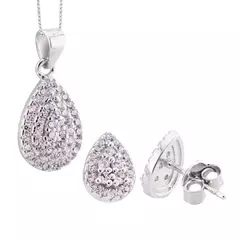 Conjunto Prata 925 Com Gota Cravejada Zircônia Cristal PINGENTE + BRINCO - comprar online