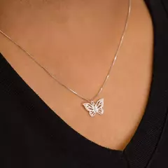 Pingente Prata 925 Borboleta Cristal