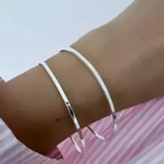 Bracelete Prata 925 Aro Oval Fio Quadrado 3mm