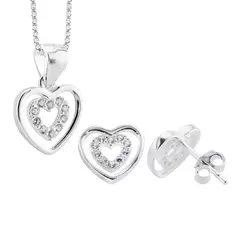Conjunto Prata 925 Pingente + Brinco Coração com Zircônia - comprar online