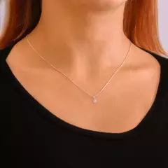 COLAR PRATA 925 PINGENTE PONTO DE LUZ GOTA ZIRCÔNIA WHITE 4X6MM