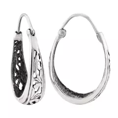 ARGOLA PRATA OVAL ENVELHECIDA TRABALHADA - comprar online