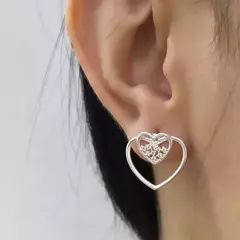 Brinco Prata 925Coração Duplo Com Zirconia