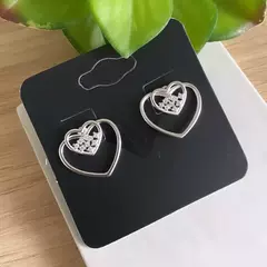 Brinco Prata 925Coração Duplo Com Zirconia - comprar online