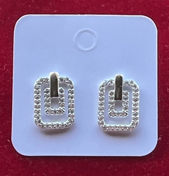 BRINCO PRATA 925 RETANGULO CRAVEJADO E FILETE DE OURO