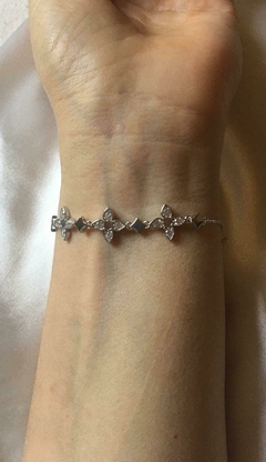 PULSEIRA DE PRATA 925 CORRENTE ELO FLOR CRAVEJADA - comprar online