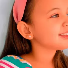 Brinco Prata 925 Infantil Flor Zircônia Pink