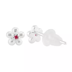 Brinco Prata 925 Infantil Flor Zircônia Pink - comprar online